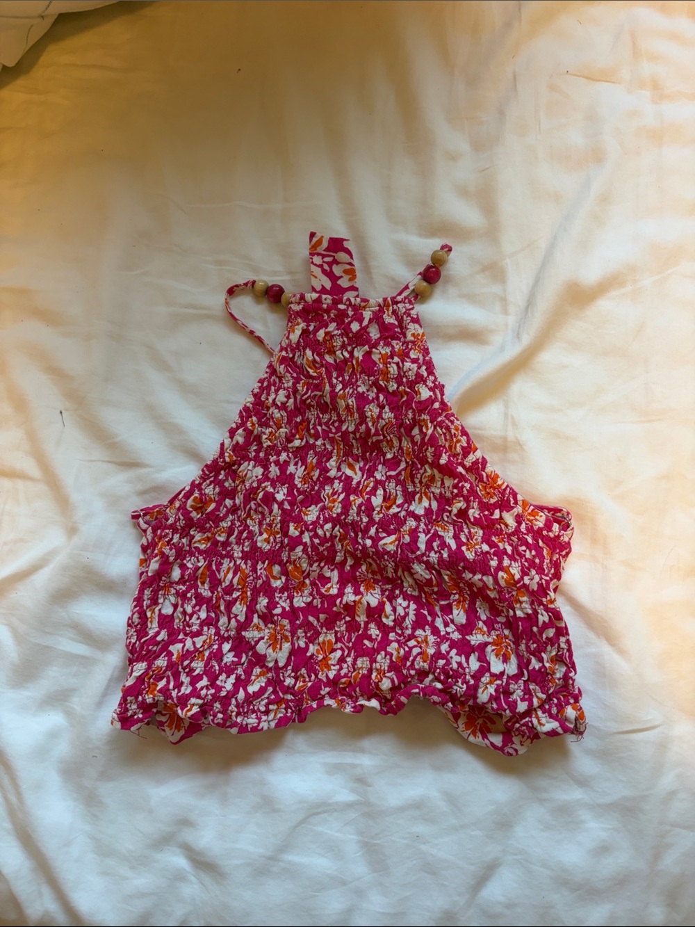 Zara Pink Floral Halter Crop Top with Orange and White Print